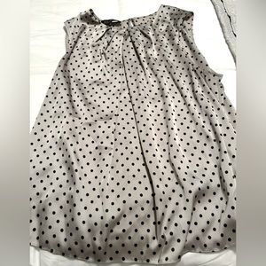 Sleeveless Jones New York shell - gray with black polka dots.